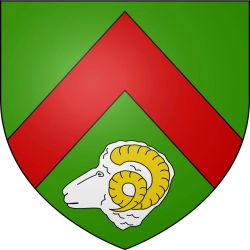 logo blason de la ville de bruniquel, vert et rouge avec une tête de bélier